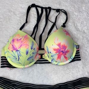 Pink Strappy Back Push Up Bra and BoyShort Set